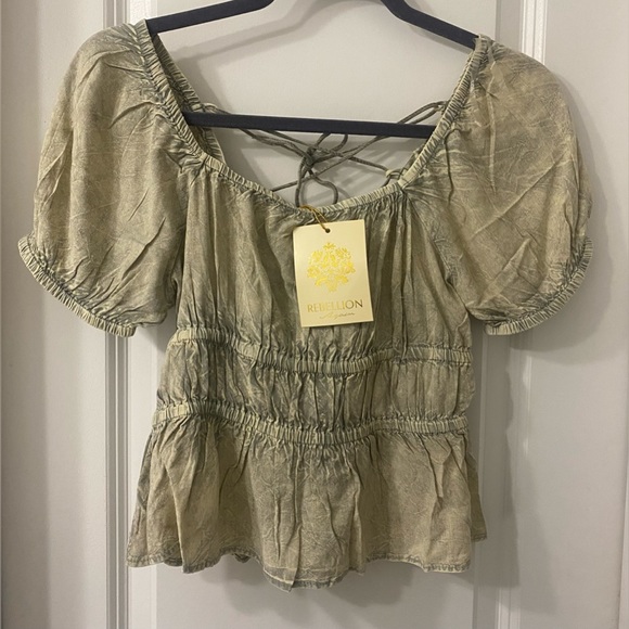 SOLD! Rebellion Again Criss-Cross Lace Up Backless Ruffle Hem Peplum Crop Top M - Picture 3 of 16